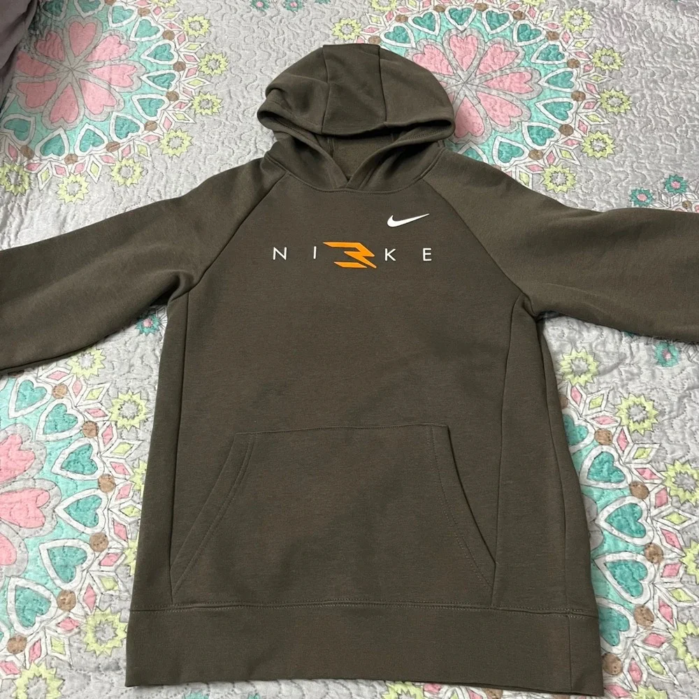 Nike 3Brand Russell Wilson Kids XL Hoodie Olive Brown Fleece Sweatshirt
